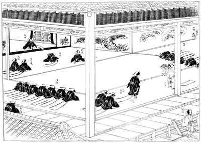 Shogunen tar emot insats från ett kejserligt sändebud, Japan, 1904 av Unbekannt