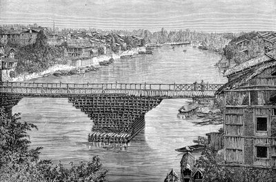 Srinagarbron över floden Jhelum, Pakistan, 1895 av Unbekannt