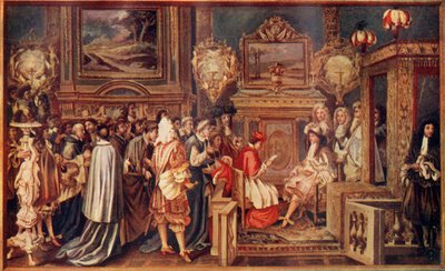 Solkungen Ludvig XIV, av Frankrike, med sin briljanta hov, 1664, c1930. av Unbekannt