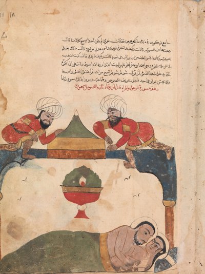 Tjuvarna på taket väcker köpmannen, Folio från en Kalila wa Dimna, 1700-tal. av Unbekannt