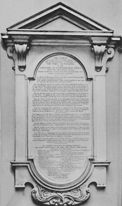 Times Memorial i Lloyds, c1800-talet, 1928 av Unbekannt