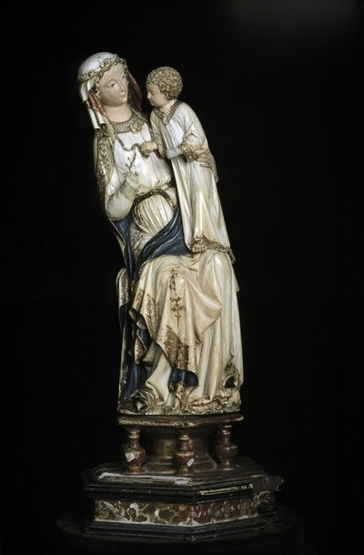 Jungfrun och Jesusbarnet. Marmorstaty omkring 1350-1375. 45 cm Collegiale Notre Dame. Villeneuve les Avignons (Gard). av Unbekannt