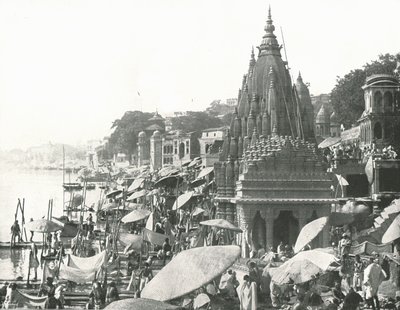 Vishnu-dammen och Ghat, Benares, Indien, 1895. av Unbekannt