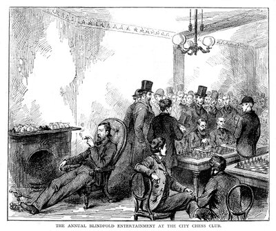 Den årliga underhållningen för ögonbindel på stadens schackklubb, 1876 av Unbekannt
