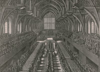 Banketten i den stora salen på Palace of Westminster ... kröning av James II 1685, 1902. av Unbekannt