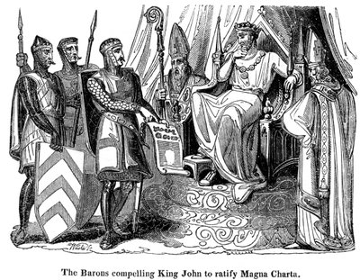 Baronerna tvingade kung John 1167-1216 att ratificera Magna Carta, 1215 av Unbekannt