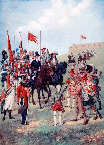 Kavalleriet möter infanteriet på slagfältet, 1910 av Unbekannt