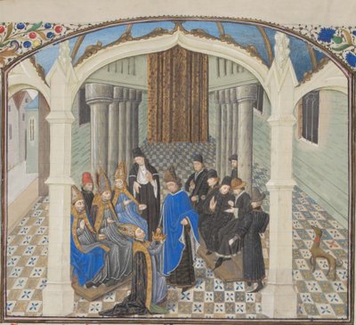 Baldwin II:s kröning 1118. Miniatyr från Historia av Vilhelm av Tyrus, 1460-talet av Unbekannt