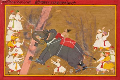 Elefanten Khanderao Bahadur dödar Sham Mahavat, Ka. 1700. av Unbekannt