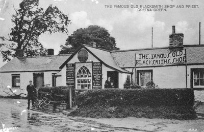 Den berömda gamla smidesbutiken, Gretna Green, Dumfriesshire, Skottland, 1900-talet av Unbekannt