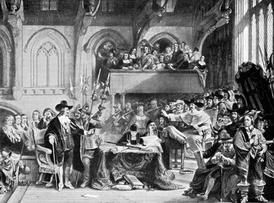 Den berömda rättegången mot Charles I i Westminster Hall i januari 1649 c1905 av Unbekannt