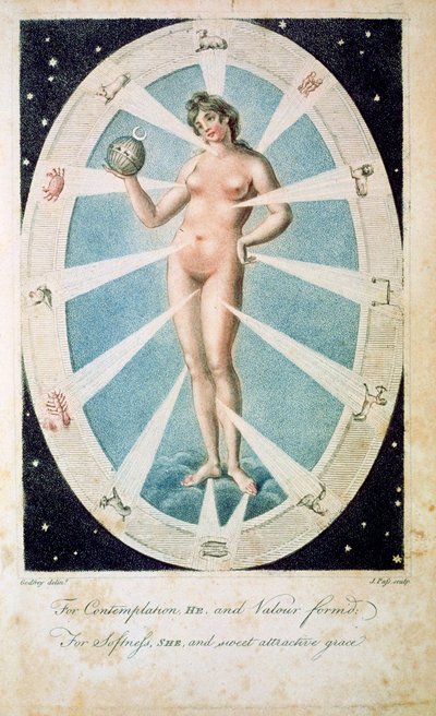 Den kvinnliga formen med astrologiska symboler, 1790 av Unbekannt