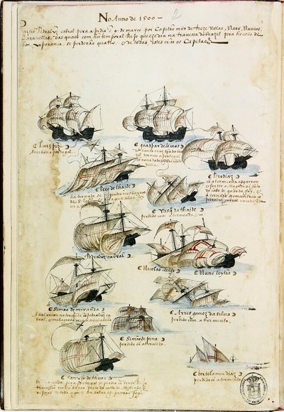 Pedro Álvares Cabrals flotta år 1500. Från Livro das Armadas, ca 1568. av Unbekannt