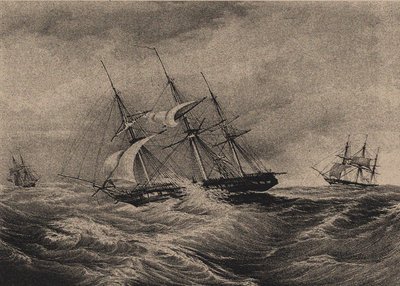 Fregatten Kreiser och slupen Ladoga vid Amerikas kust 1823, 1900-1910-talen av Unbekannt
