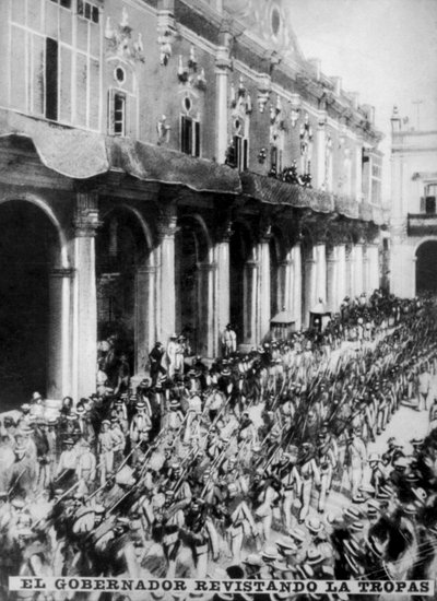 Guvernören inspekterar de nyanlända trupperna, 1868, 1920-talet av Unbekannt