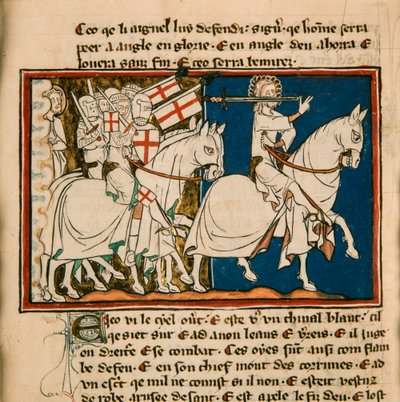 Den store kungen på en vit häst. Miniatyr från: Apocalypse de saint Jean, ca 1320. av Unbekannt