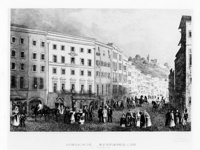 Huset i Salzburg där Mozart föddes 1791, mitten av 1800-talet av Unbekannt