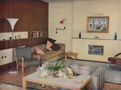 Vardagsrummet i en lägenhet i London, omarbetat av Serge Chermayeff, F.R.I.B.A., 1936 av Unbekannt