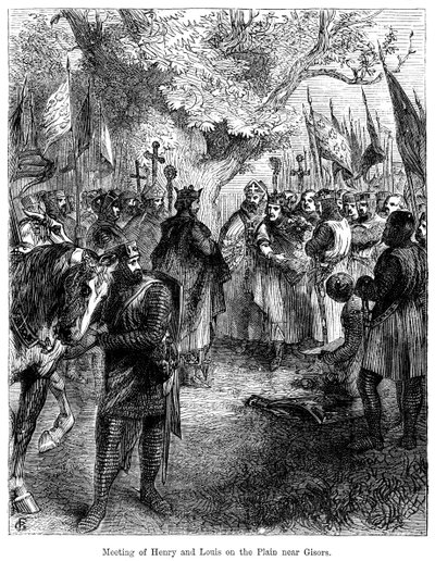 Mötet mellan kung Henrik III av England och kung Ludvig IX av Frankrike på slätten nära Gisors av Unbekannt