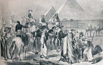 Det kungliga sällskapet lämnar lägret i Giza, Egypten, c1861 1910 av Unbekannt