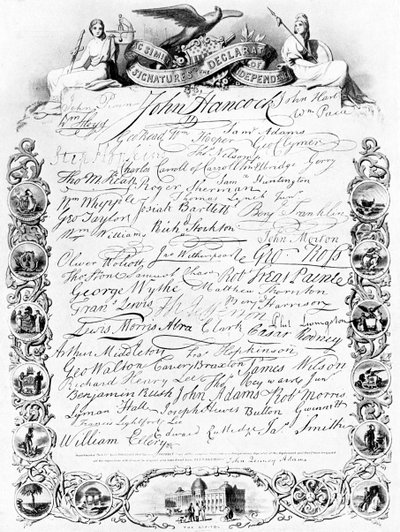 Underskrifterna till den amerikanska självständighetsförklaringen, c1776, c1920 av Unbekannt