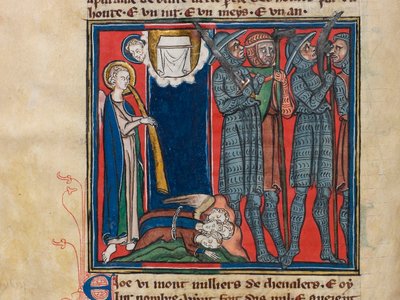 Den sjätte ängeln blåste i sin trumpet... Miniatyr från: Apocalypse de saint Jean, ca 1320. av Unbekannt