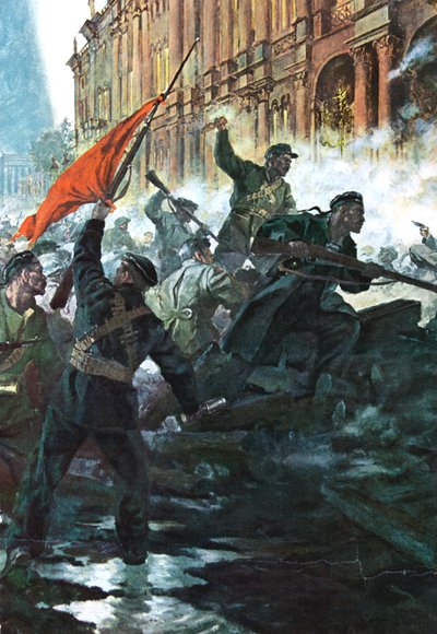 Stormen av Vinterpalatset, St Petersburg, ryska revolutionen, oktober 1917 av Unbekannt
