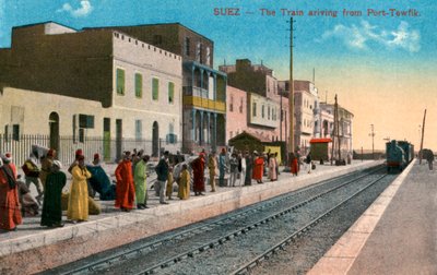 Tåget anländer från Port Tewfik, Suez, Egypten, 1900-talet av Unbekannt
