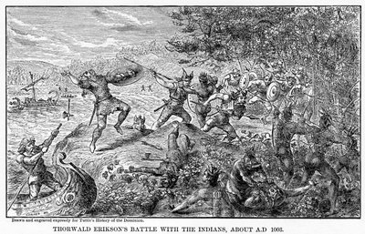Thorwald Eriksons strid med indianerna, omkring 1003 e.Kr., 1877 av Unbekannt