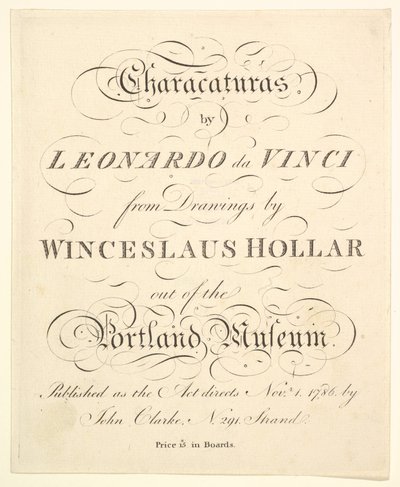 Titelsida: Characaturas av Leonardo da Vinci, från Ritningar av Wincelslaus Hollar, från..., 1786. av Unbekannt