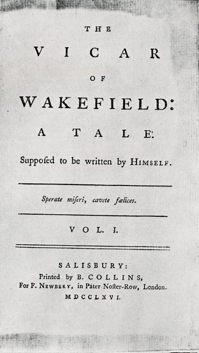 Titelsidan för The Vicar of Wakefield, 1766 av Unbekannt