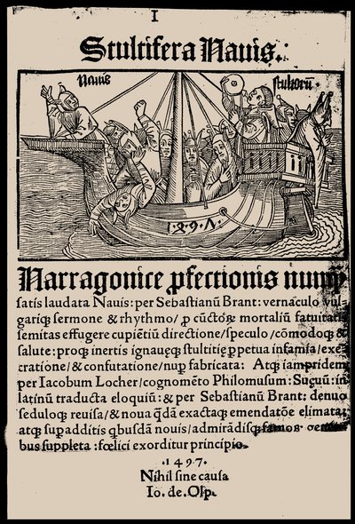 Titelsidan för boken Ship of Fools av Sebastian Brant, 1497. av Unbekannt