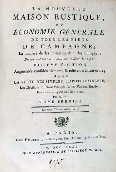 Titelsida till The New Rustic House, eller General Economy, 1775 av Unbekannt