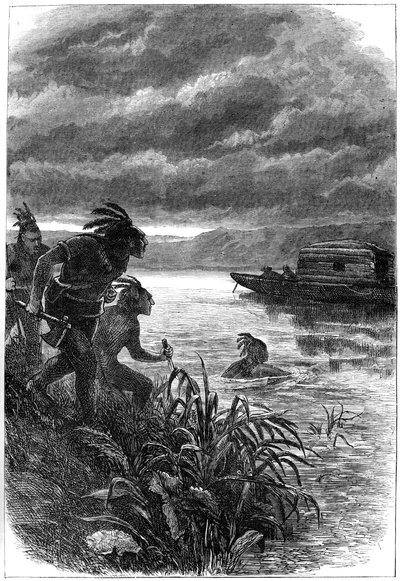 Handlare vid Ohiofloden attackerade av indianer, 1700-talet c1880 av Unbekannt