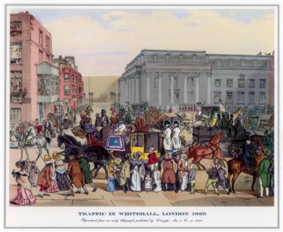 Trafik i Whitehall, London, 1829 av Unbekannt
