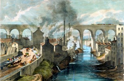 Tåg som korsar Stockport viadukten på London & North Western Railway, c1845 av Unbekannt