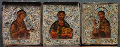 Triptyk med Kristus, Jungfrun och Johannes evangelisten, 1800-talet. av Unbekannt