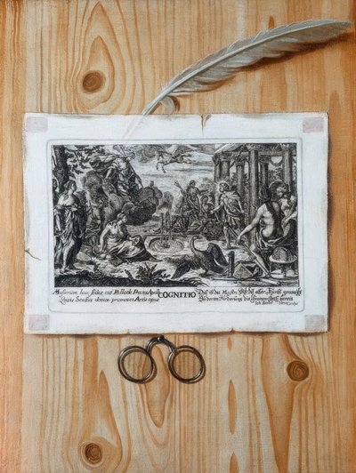 Trompe l’oeil med kopparstick av Unbekannt