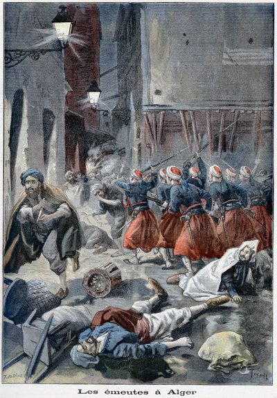 Trupper som försöker rensa gator under antijudiska upplopp, Alger, Algeriet, 1898 av Unbekannt