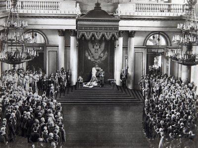Tsar Nicholas II talar vid invigningen av den första duman, St Petersburg, Ryssland, 27 april 1906 av Unbekannt