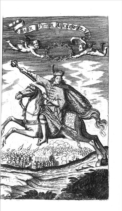 Tsar Peter I Alexeyevich från Georg Adam Schleissing Derer beiyden Czaaren i Reussland Ivan och Peter Alexewiz, 1693 av Unbekannt