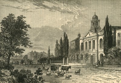 Turnpike i Hampstead Road och St. James Church, 1820, c1876. av Unbekannt