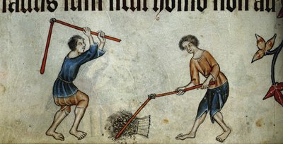 Två män som tröskar kärve Från Luttrell Psalter, ca 1330 av Unbekannt