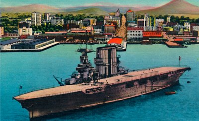 U.S. Navy Plane Carrier för ankar vid foten av Broadway. San Diego, Kalifornien, c1941 av Unbekannt