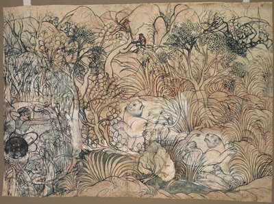 Umed Singh från Kota Hunting Lions, ca. 1785-1790. av Unbekannt