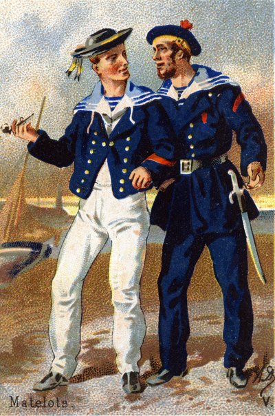 V: Sjömän. Gravyr i "Militäralfabetet". Illustratörens initialer: A. D. Okänd utgivare. Kromolitografier från slutet av 1800-talet. Mått: 10,5x7 cm. av Unbekannt