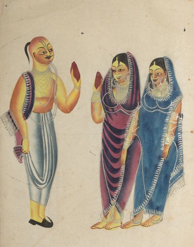 Vaishnava devotee med två kvinnor, 1800-talet. av Unbekannt