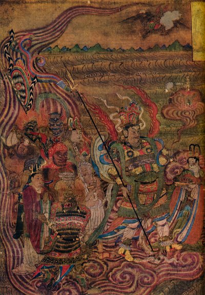 Vaishravana reser över vågorna, från de tusen buddhas grottor, c900 av Unbekannt