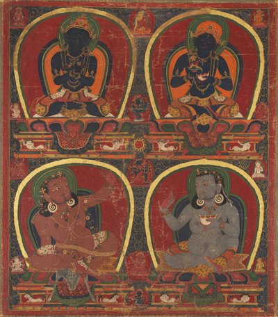 Vajradhara, osjälviskhet och Mahasiddhas Virupa och Kanha, s. 1450. av Unbekannt
