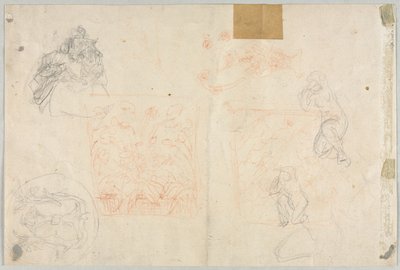 Olika skisser av figurer och växter verso, 1800-talet. av Unbekannt